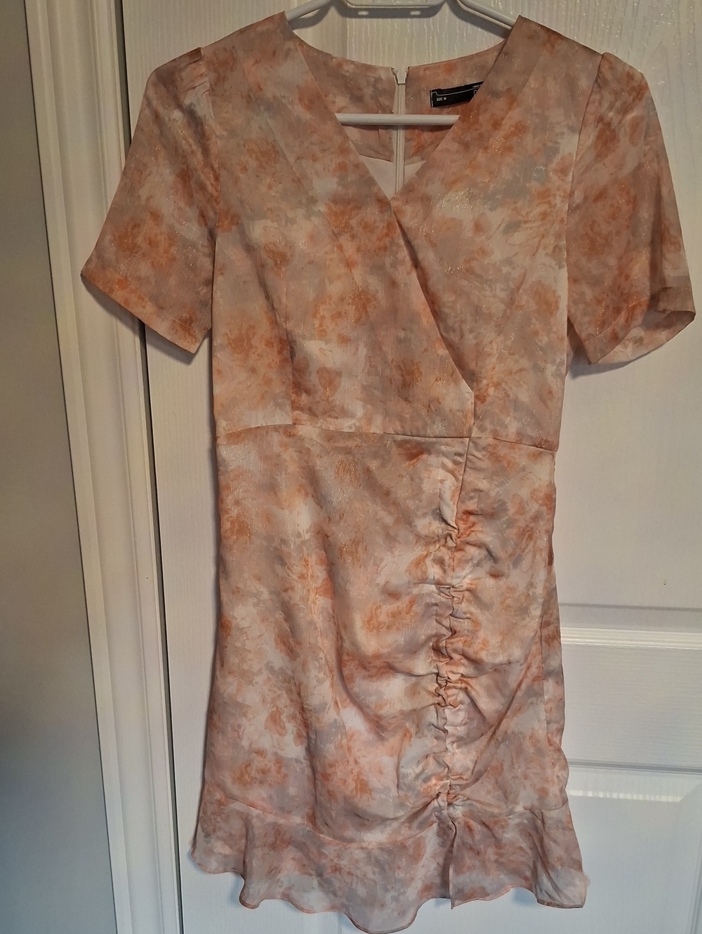 Women’s Peach Floral Ruched Midi Dress